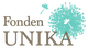 Logo med teksten "Fonden UNIKA" og en mælkebøtte i turkis farve.