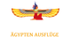 Logo mit ägyptischer Figur, breiten Flügeln und dem Text „TMXREISEN“.