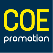 Blaues Logo mit gelbem "COE" und weißem "promotion" darunter.