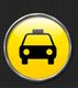 Taxi-Symbol auf gelbem Hintergrund in einem runden Button mit silberner Umrandung.