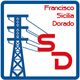Torre eléctrica azul y letras "SD" en rojo con texto "Francisco Sicilia Dorado".