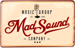 Logo rétro "Mad Sound" avec micro vintage et texte "Music Group Live Cover".