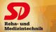 Rotes Logo "SD", darunter "Reha- und Medizintechnik" auf einem gelben Hintergrund.