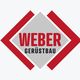 Logo von Weber Gerüstbau in rot und grau mit geschwungenen Dreiecken und Diamantform.