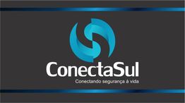 Logo da ConectaSul com o texto "Conectando segurança à vida" em fundo preto e azul.