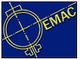 Logotipo azul con diseño técnico amarillo y la palabra "EMAC".