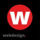 Roter Kreis mit weißem "W" auf schwarzem Hintergrund, darunter der Text "webdesign" in Grau.