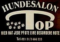 Hundesalon-Logo mit Text: "Hier hat jede Pfote eine besondere Note." Telefonnummer unten.