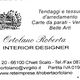 Biglietto da visita di un interior designer con dettagli di contatto e servizi offerti.