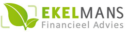 Logo van Ekelmans Financieel Advies met groene bladeren en tekst in groen en grijs.