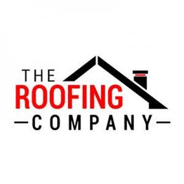 Logo of "The Roofing Company" with a roof design above the text.