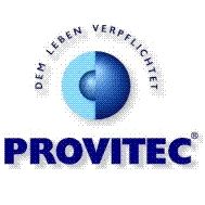 Logo von Provitec mit dem Motto "Dem Leben verpflichtet" um eine blaue Kugel.