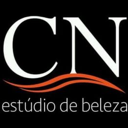 Logotipo "CN Estúdio de Beleza" em branco e laranja, fundo preto.