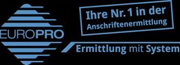 EUROPRO-Logo, Slogan: "Ihre Nr. 1 in der Anschriftenermittlung. Ermittlung mit System".