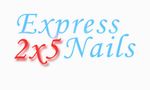 Text: "Express 2x5 Nails" in blau und rot auf weißem Hintergrund.