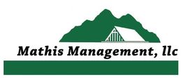 Logo with green mountains, a white roof, and text: "Mathis Management, LLC."