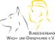 Umriss von Hund und Mensch, mit Text: "Bundesverband Wach- und Diensthunde e.V."