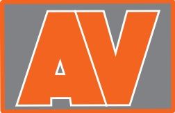 "Grijze achtergrond met grote oranje letters 'AV' omlijnd in wit en oranje kaders."