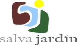 Logotipo abstracto de "Salva Jardín" con formas coloridas y un punto amarillo arriba.