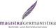 Logo von „magistra germanistika“, mit Schreibfeder und Text „Schreib- und Korrekturservice“.