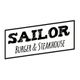 Logo "Sailor Burger & Steakhouse" com texto em preto sobre fundo branco.