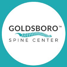 Logo with text "GOLDSBORO SPINE CENTER" and a stylized spine on a turquoise and white background.