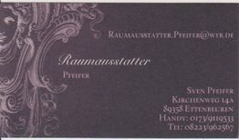 Visitenkarte mit floralen Mustern, Kontaktinfo von Sven Pfeifer, Raumausstatter.