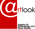 Artlook-Logo: Text "@rtlook" in rot und schwarz, mit Slogan "Agentur für Grafikdesign und Neue Medien".