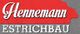 Textlogo: "Hennemann Estrichbau" auf rotem und grauem Hintergrund.