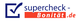 Logo mit Haken und Text "supercheck - Bonität.de" in Blau und Rot.