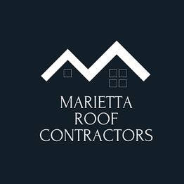 Logo of Marietta Roof Contractors with a white roof design on a dark background.
