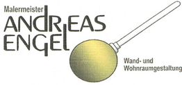 Logo mit Malerpinsel, Text: "Malermeister Andreas Engel, Wand- und Wohnraumgestaltung".