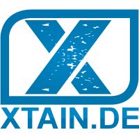 Blaues Logo mit großem Buchstaben "X" und dem Text "XTAIN.DE".