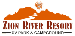 Logo of Zion River Resort RV Park & Campground with a mountain and sun design.