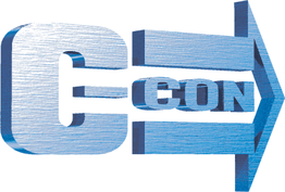 3D-Logo mit dem Text „C-CON“ in metallischen Blautönen und einem Pfeil nach rechts.