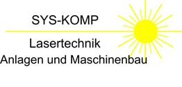 SYS-KOMP Logo mit gelber Sonne, Titel: Lasertechnik, Anlagen und Maschinenbau.