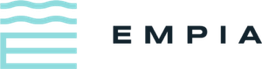 Logo: líneas onduladas turquesa y texto "EMPIA" en negro.