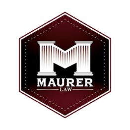 Maurer Law logo with a large 'M' in a hexagon, designed to resemble classical columns.