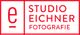 Logo von Studio Eichner Fotografie in Rot und Weiß mit stilisiertem "e".