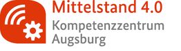 Logo des Mittelstand 4.0 Kompetenzzentrums Augsburg mit Zahnrad und Signal-Symbol.