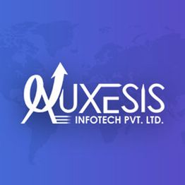 Logo of Auxesis Infotech Pvt. Ltd. with a purple background and world map silhouette.