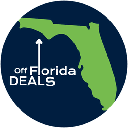Map of Florida with text: "off Florida DEALS" and an upward arrow.