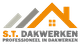 Logo van S.T. Dakwerken met oranje en grijze daklijn en tekst "Professioneel in dakwerken".