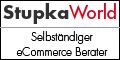 Schwarzer Text "StupkaWorld", "Selbständiger eCommerce Berater" auf weißem Hintergrund.