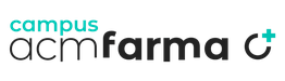 Logotipo de campus ACM Farma con un símbolo de cruz médica en turquesa.
