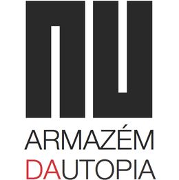 Logotipo com as letras "NU" e abaixo, "Armazém Da Utopia" em preto e vermelho.