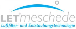Logo der Firma LET Meschede mit blauem Bogen und Schriftzug für Luftfiltertechnologie.