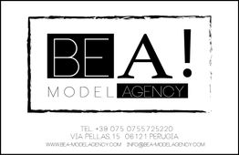 Logo dell'agenzia BEA! MODEL AGENCY con contatti e indirizzo a Perugia.