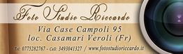 Foto Studio Riccardo, indirizzo e contatti, con obiettivo fotografico stilizzato a destra.