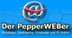 Logo mit Text: "Der PepperWEBer" und einem @-Symbol mit Pfeffer, blauer Hintergrund.